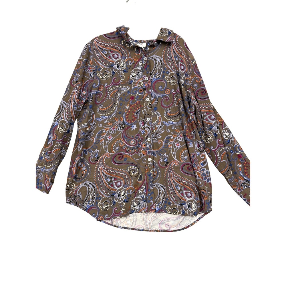 Mainstreet Blues Shirt Womens Large Brown Paisley Button Front Tunic Top‎